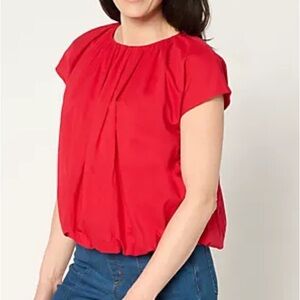 CARLA ROCKMORE Collection 100% Cotton Cap-Sleeve Bubble Blouse in Lipstick - M